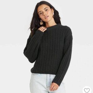 Universal Thread Womens Boxy Cable Knit Sweater Black Medium